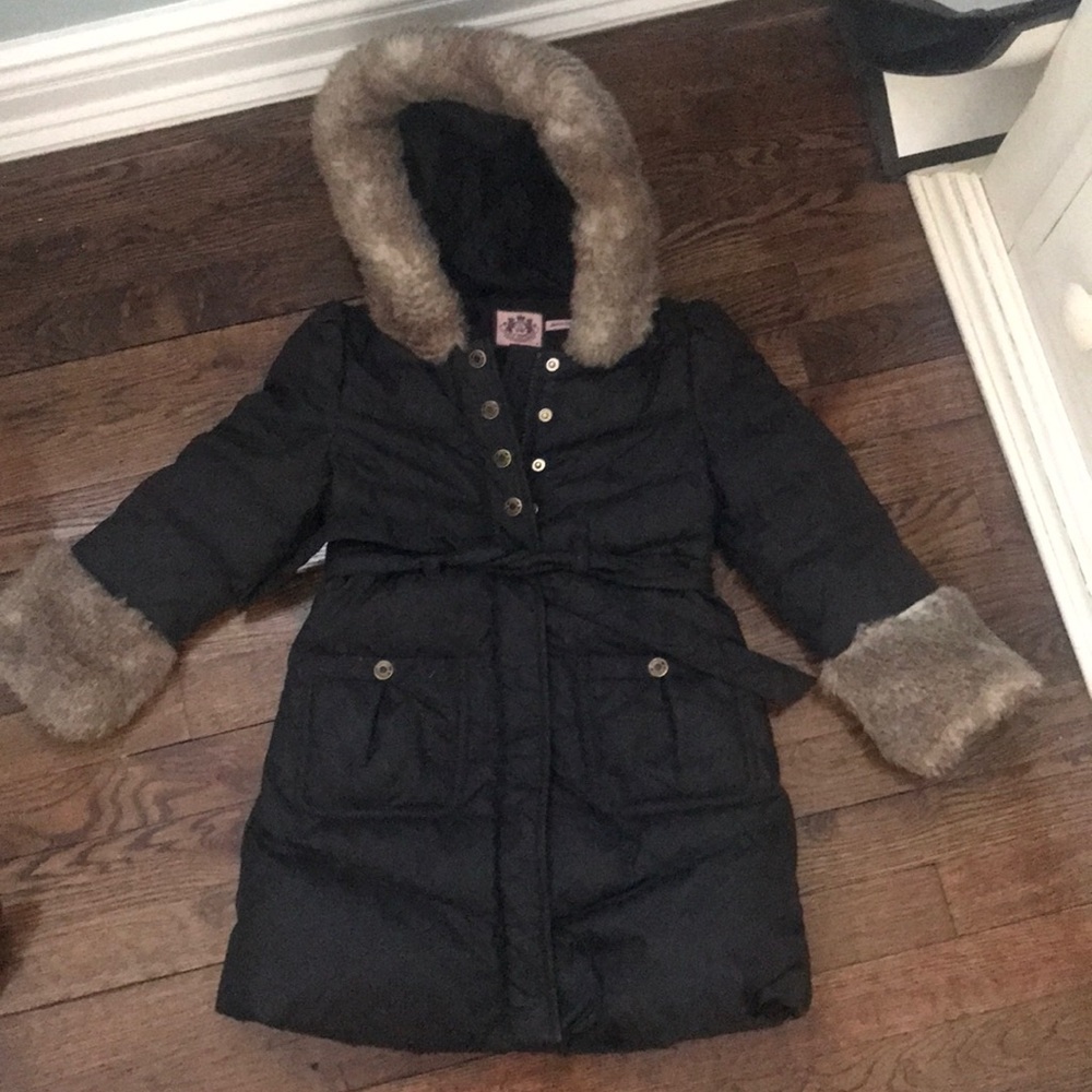 Juicy Couture Black and Fur Winter Coat size 5